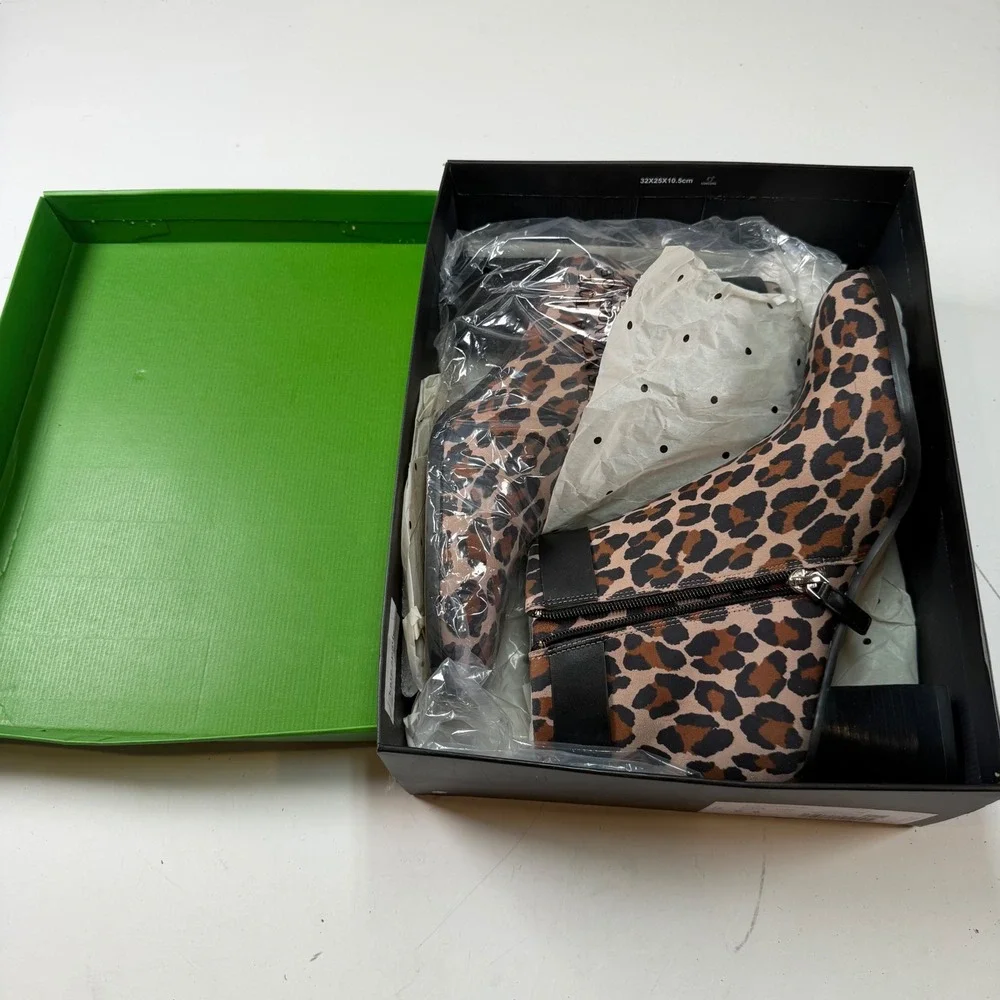 Kate Spade Morgan Leopard Suede Ankle Booties Toasted Hazelnut Size 9 New